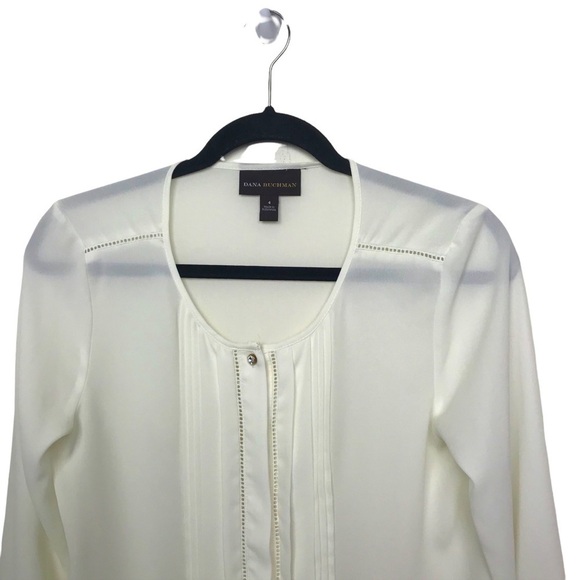 Dana Buchman Ivory Long Sleeve collarless Button Up Blouse Size 4 - Picture 3 of 10